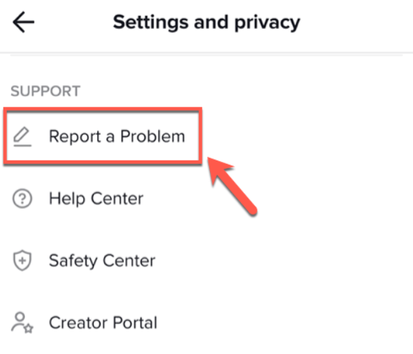 Report a Problem on tiktok