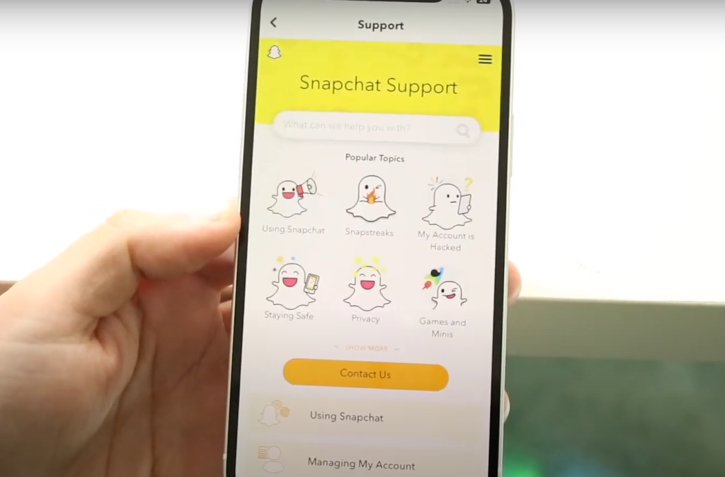 Seek Help from Snapchat Support