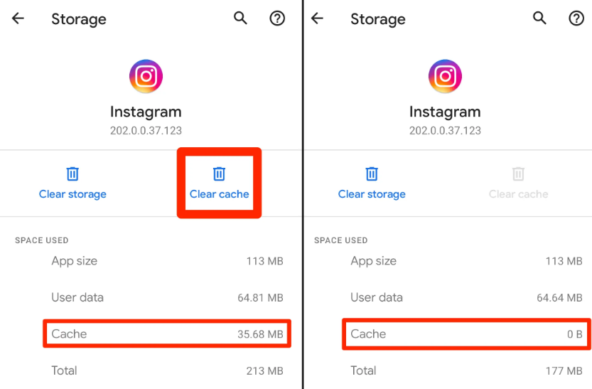 clear cache on instagram