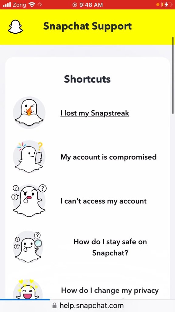 contact Snapchat support