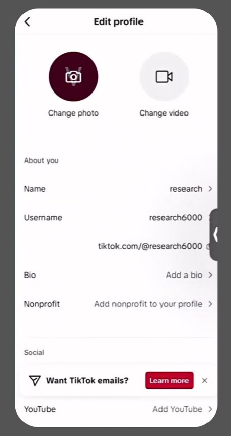 Click on Tiktok Edit Profile 