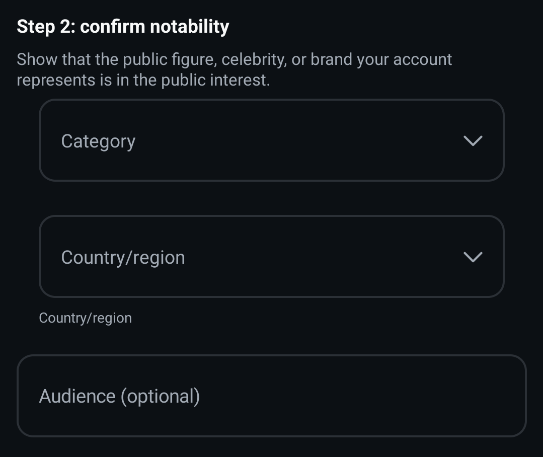 Select a category for your account.