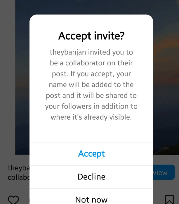 get an invite to collaborate on an Instagram post or Reel